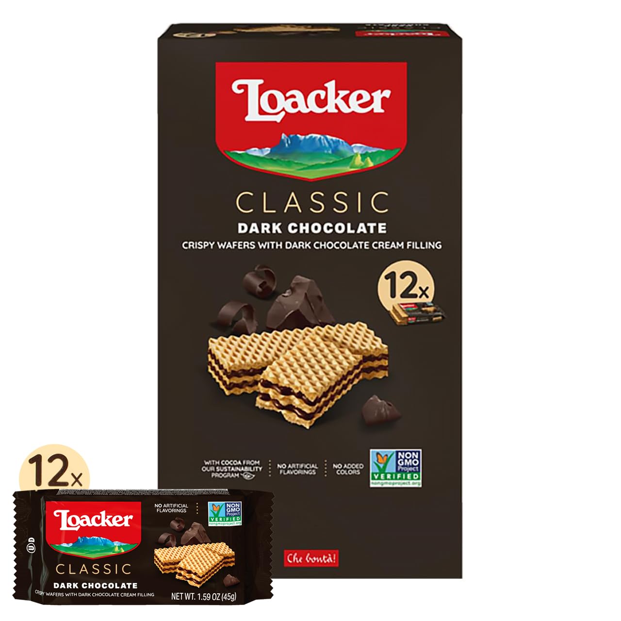 Loacker Classic Dark Chocolate Wafers Multipack of 12 - Premium Snacks for Dark Chocolate Lovers - Perfect for Snacking 