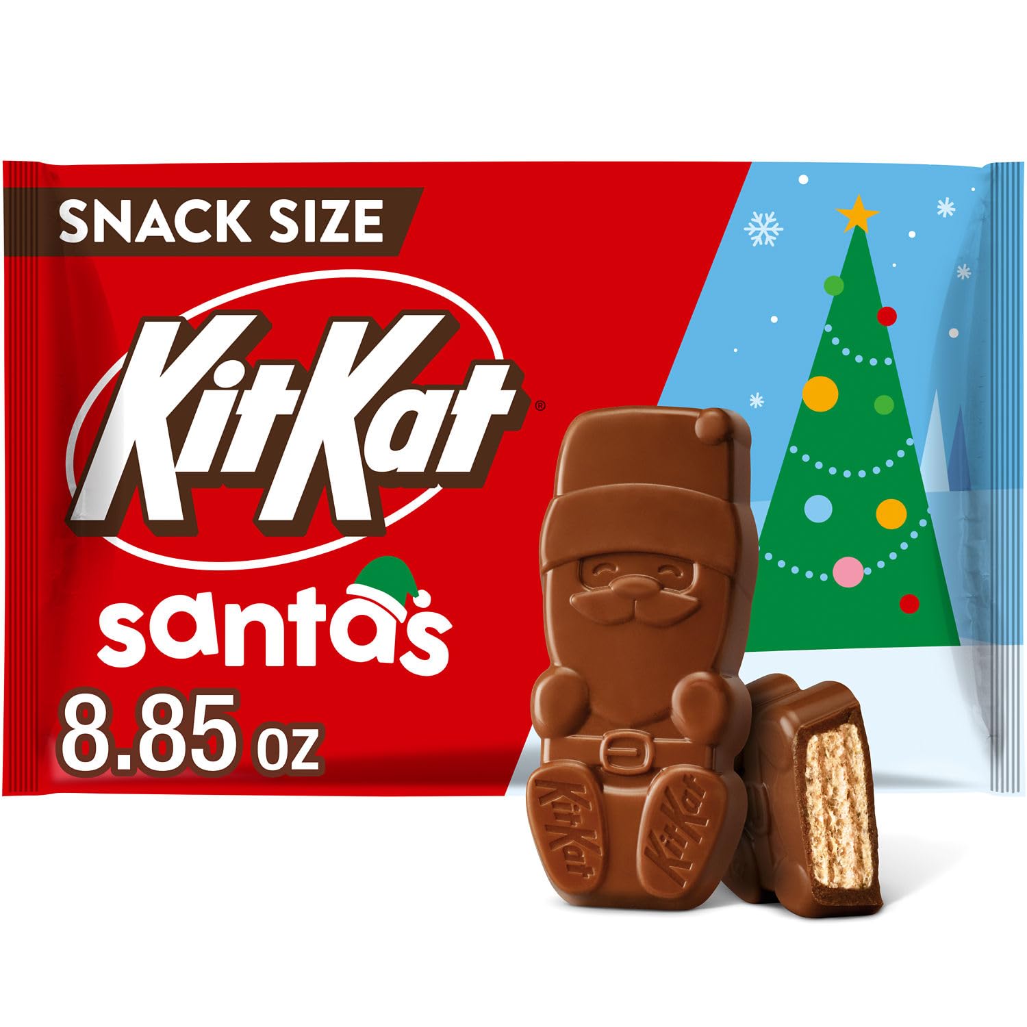 Kit Kat Milk Chocolate Wafer Snack Size Santas, Christmas Candy Bag - Gluten Free Treats, Party Favors, Festive Snackin